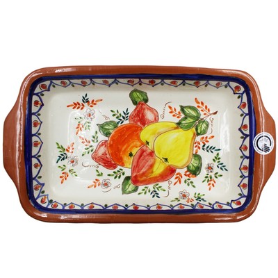 Hand-Painted Portuguese Pottery Clay Terracotta Fruits Baker Casserole Dish