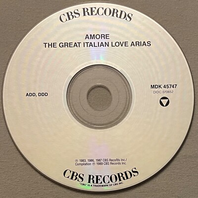 Amore - The Great Italian Love Arias - Used CD 1989 CBS CD ONLY - PUCCINI VERDI