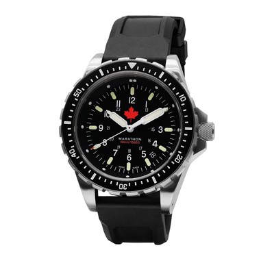 Pre-owned Marathon 46mm Red Maple Jumbo Diver's Quartz (jsar) 316l Stainless Steel Wristwa