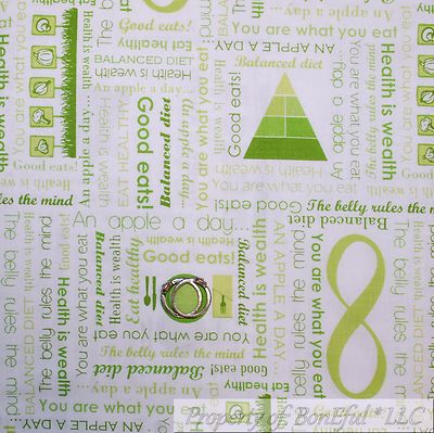 BonEful Fabric FQ Cotton Quilt White Green Healthy Food Word Vegetable Garden NR