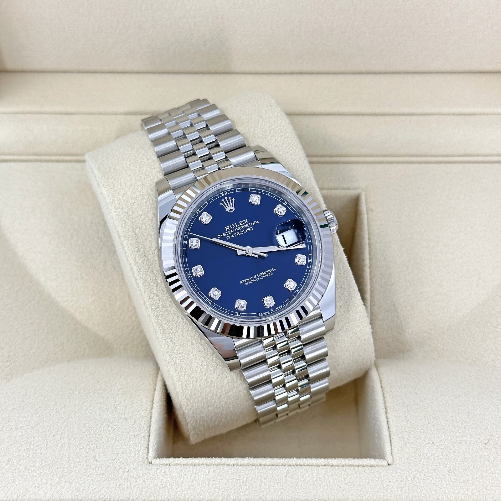 Pre-owned Rolex Datejust 41, Blue Diamond Dial, Jubilee, Ref 126334, Unworn Complete 2024