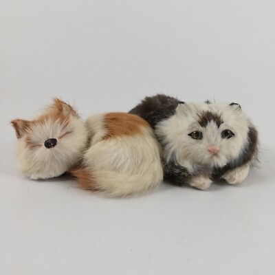 Vintage Cat Kitten Figures Rabbit Fur Orange White Brown 3-4.5 Inch (2 Pcs)