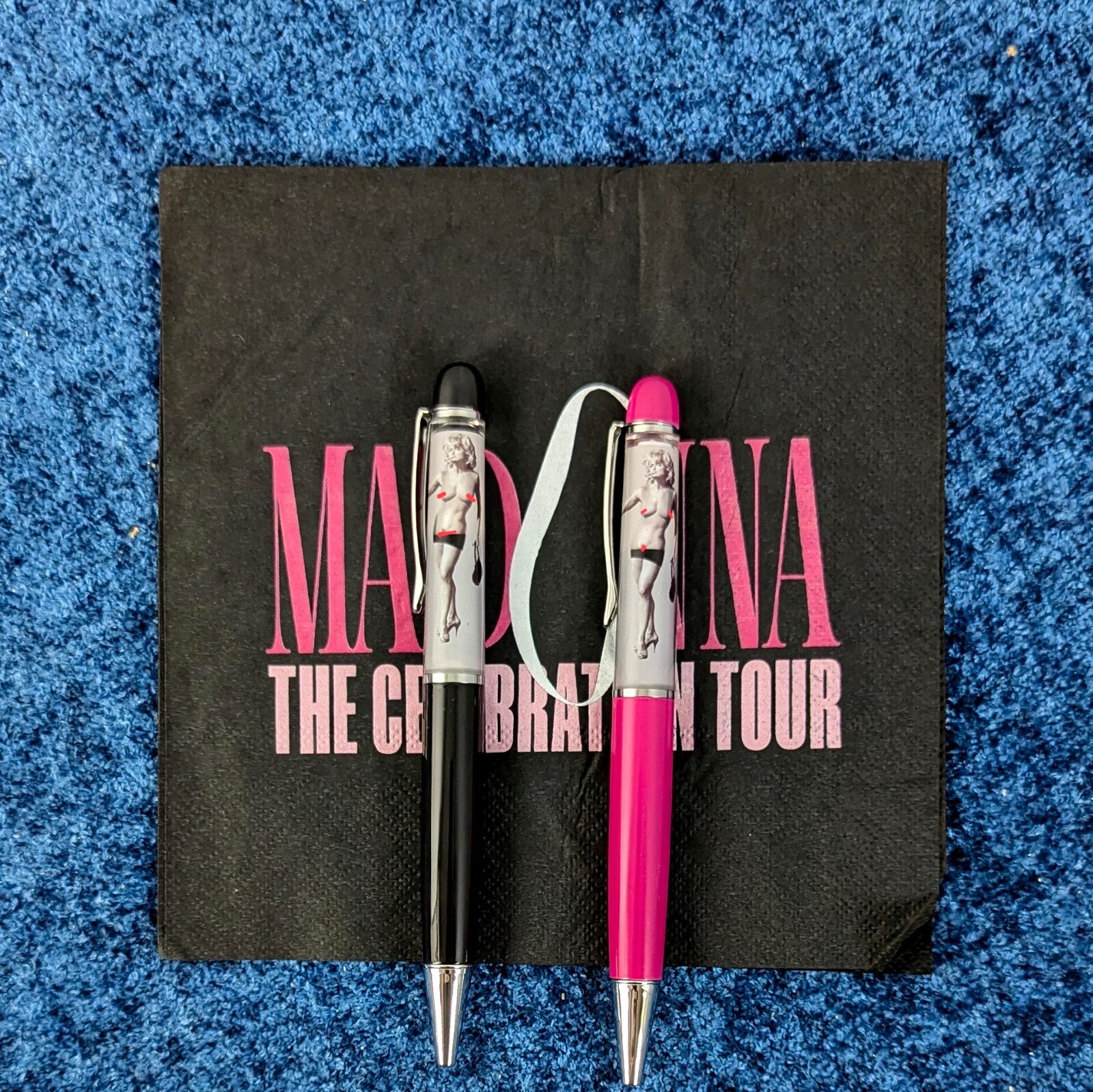 MADONNA CELEBRATION TOUR NUDIE PEN SET OF 2 + PROMO NAPKIN