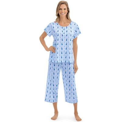 Hearts and Kittens Patterned Top and Pants Pajama Set
