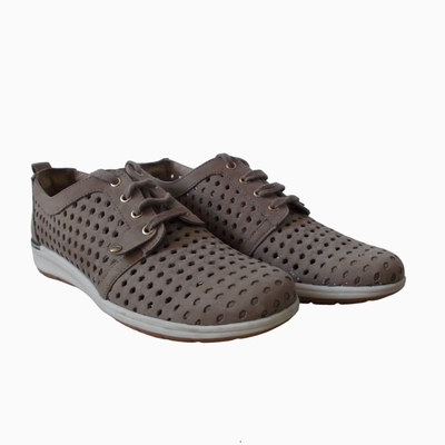 Walking Cradles Oasis Ladies Taupe Leather Flat Lace Up Shoes Size