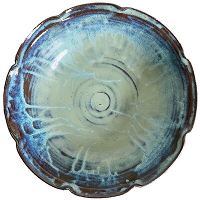 Studio Art Pottery Bowl 12 1/2'' Round Multicolor Drip Glaze SIGNED BM 18   Nice!