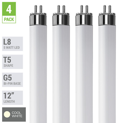 4 Pack LED Tube L8 F8T5/41K 12'' INCH 5W =8W G5 Mini 2-Pin Base 4100K Cool White