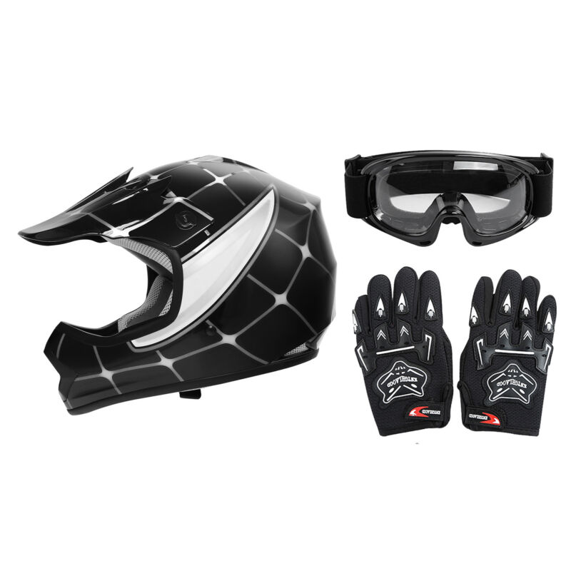 DOT Youth Kids Children Dirt Bike ATV Full Face Helmets Goggles Gloves Off-Road