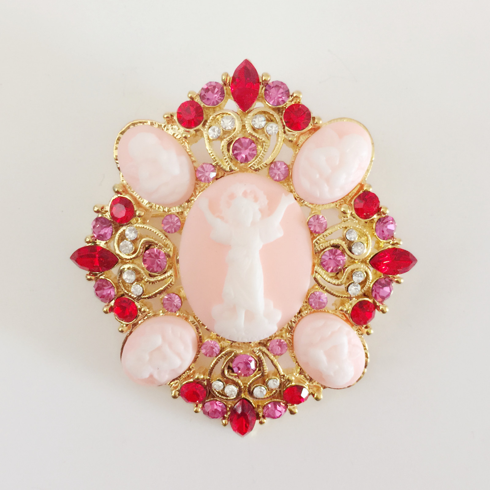 New Fushia Pink Crystal Flower Angel Cameo Love Pendant