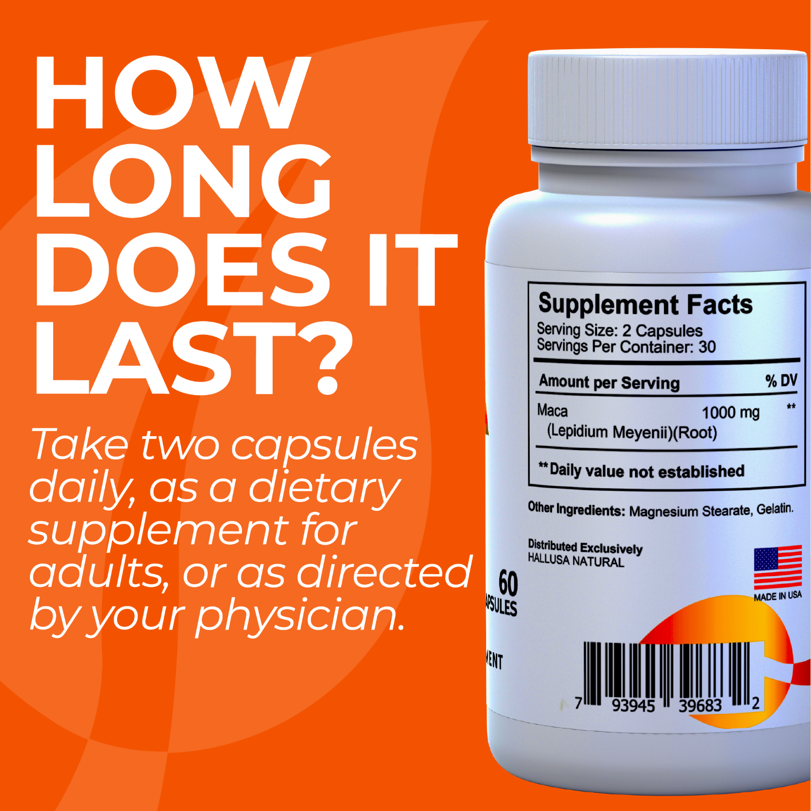 Maca Root for Men and Women - Superfood - Energyzer -  Hormone Balance -  60 cap