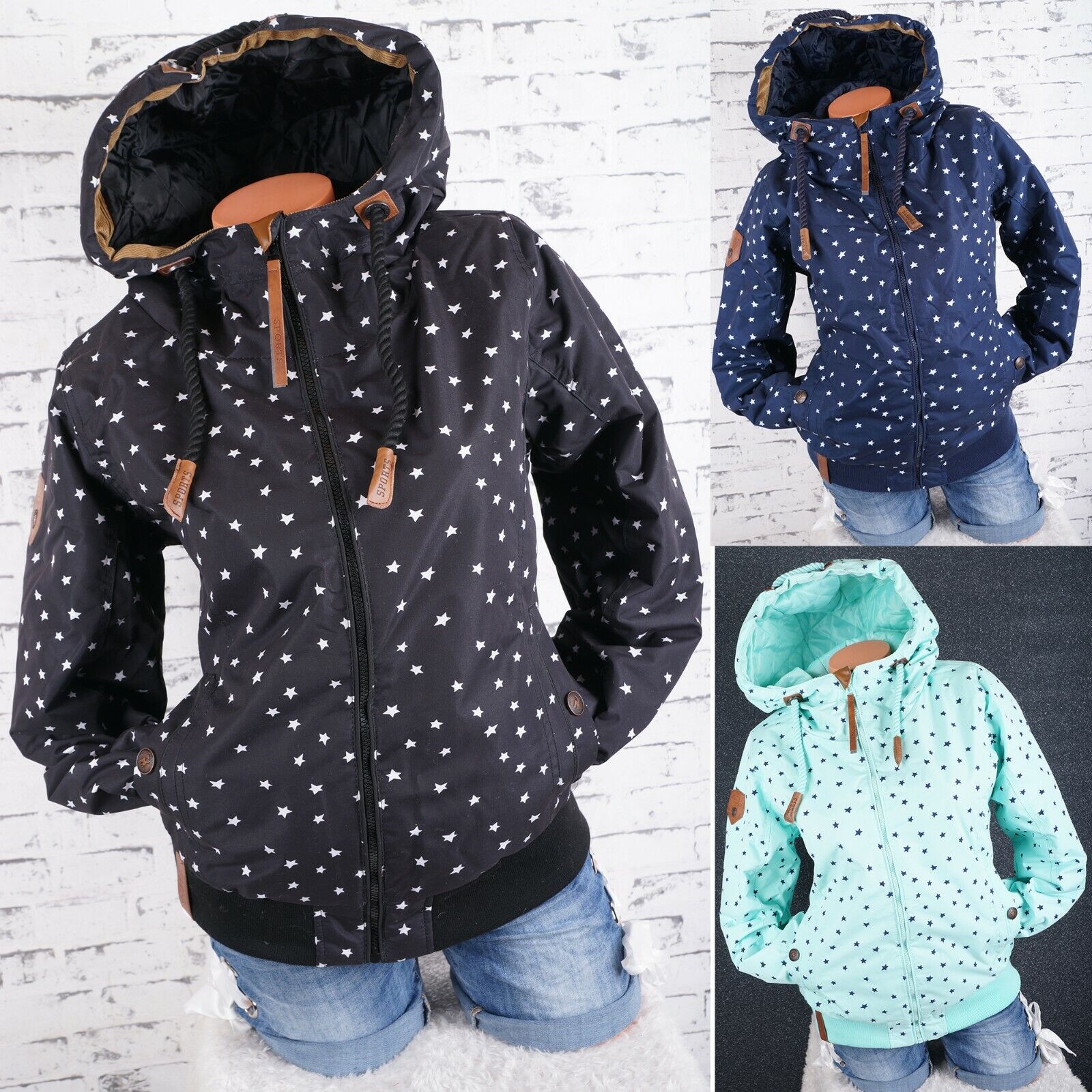 Damen Jacke Bomberjacke Wasserabweisend Kapuze Hoodie gefüttert M L XL 2XL 3XL