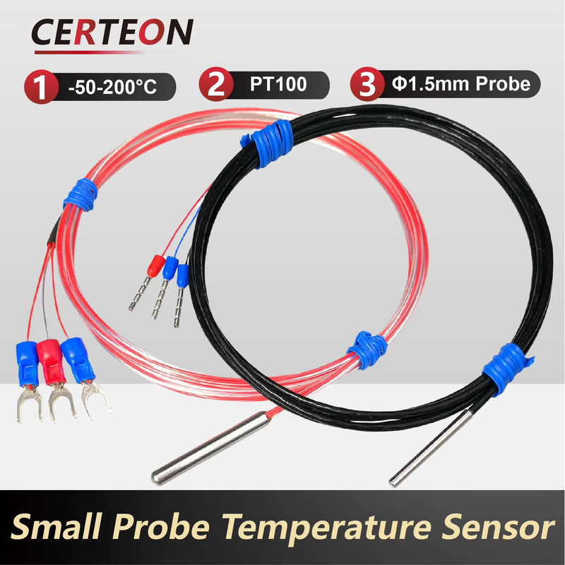 0-5M Ultra Thin Probe PT100 Temperature Sensor -50 to 200°C Waterproof RTD 3 Wir