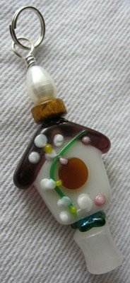 Happy Little Bird house Pendant of Lampwork Art Glass Pearl Kirsten USA Made