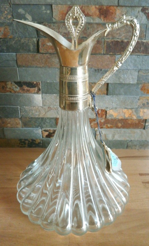 Ancienne AiguiÃ¨Re Carafe En Verre  Et MÃ©Tal ArgentÃ© Italie