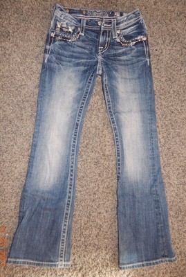 *YOUTH SIZE 10--MISS ME BRAND BOOT CUT CRYSTAL/BLACK RHINESTONE POCKET JEAN-#1