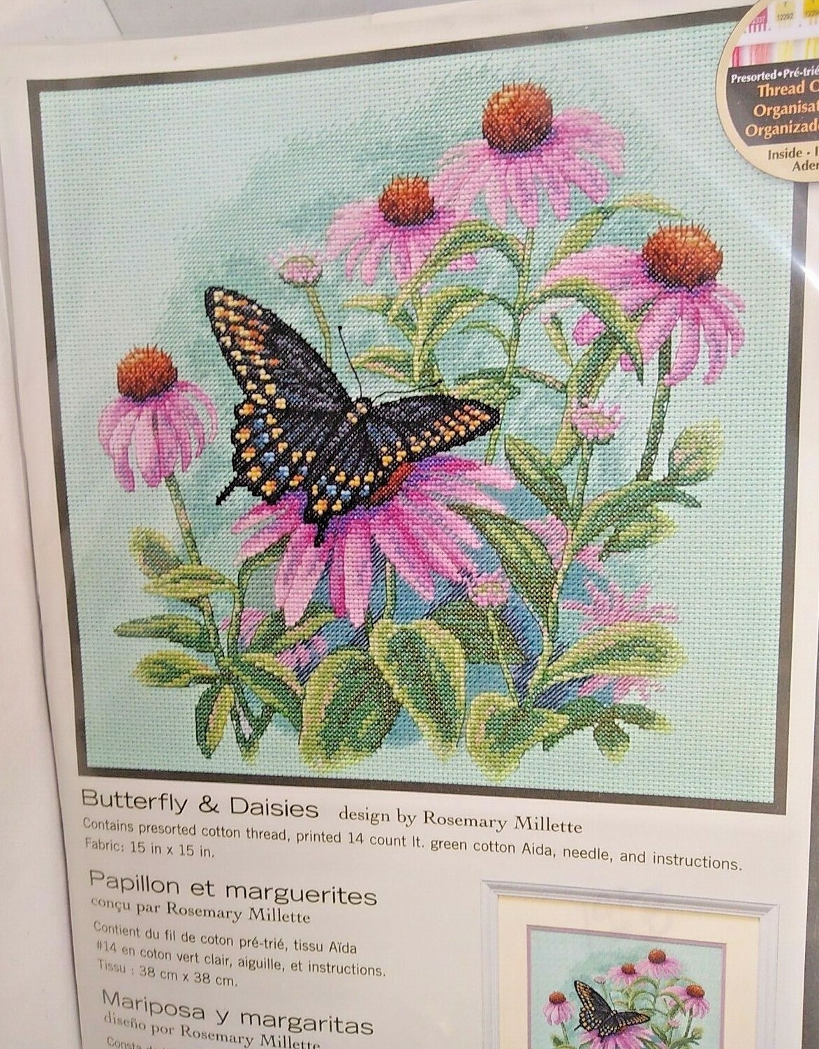 Kit De Bordado De Mariposas Y Margaritas Dimensions - Algodón Preclasificado Para Punto De Cruz, 28x28 Cm