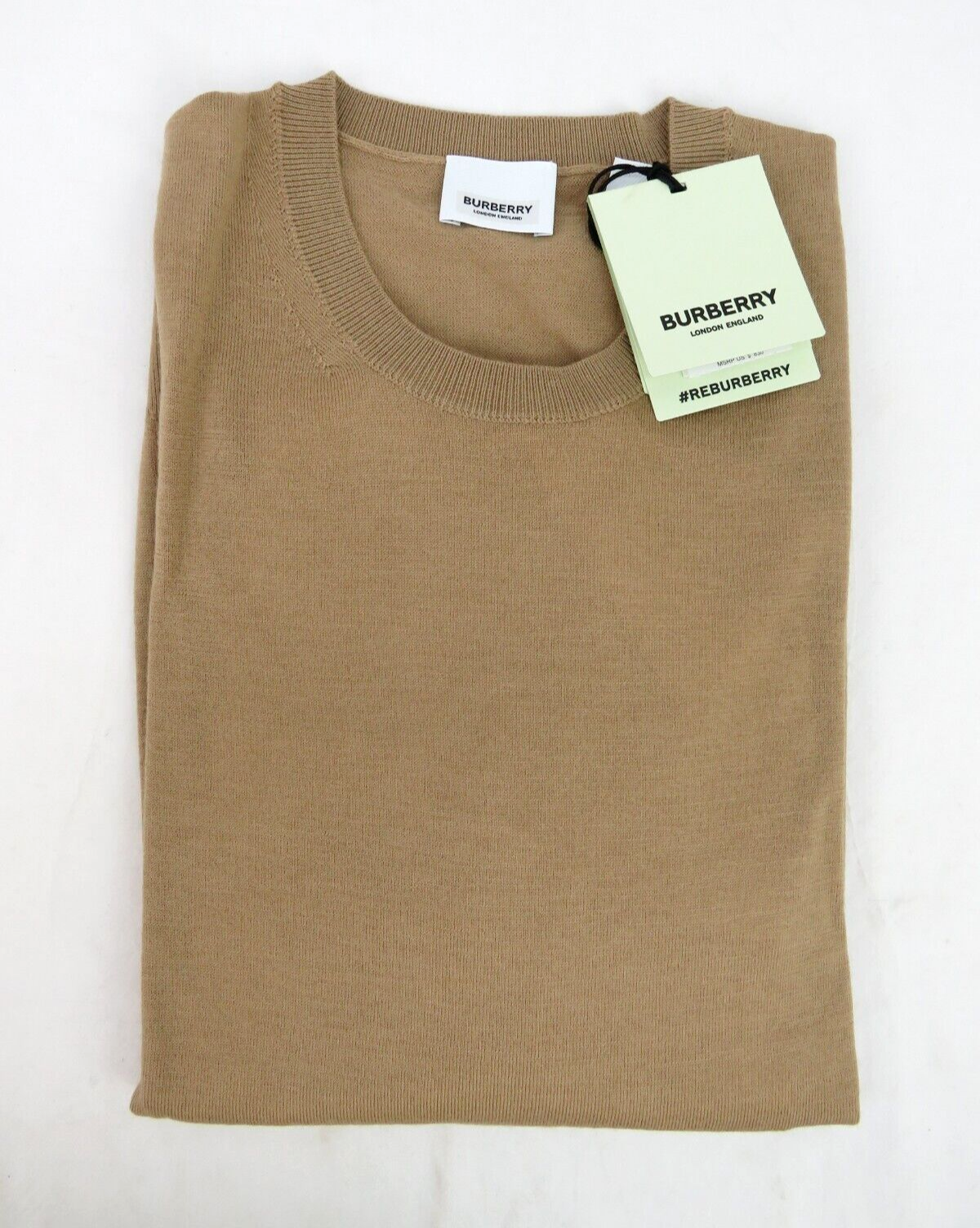 Pre-owned Burberry $830  Bempton Camel Merino Wool Elbow Check Patches Pullover Sweater S In Beige