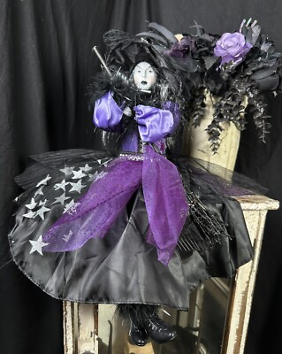 NWT 24  Large Halloween Witch Doll Spooky Night Purple Black White Silver Decor
