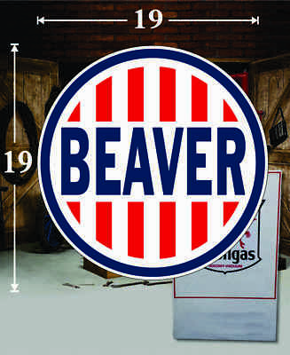 (1) 19'' x 19'' BEAVER Oil Company Gas Vinyl Decal Lubester Oil Pump Can Lubster
