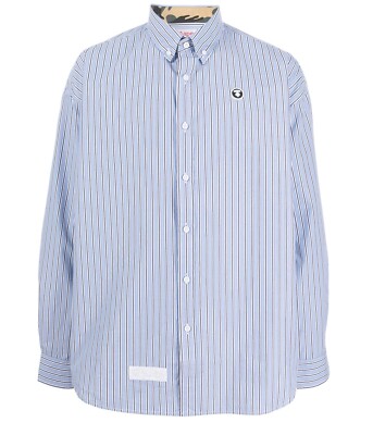 Nwt Aape By A Bathing Ape Logo-Patch Striped-print Shirt Size L