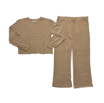 BB Dakota Womens 2-Piece Cozy Soft Brushed Ribbed Lounge Set (Toast, XXL)