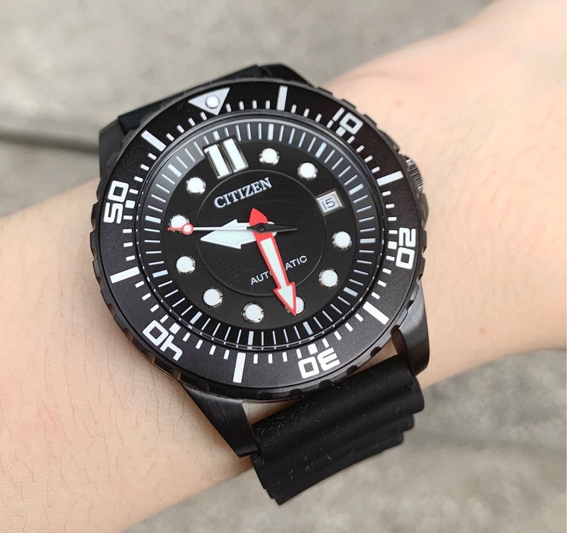 Pre-owned Citizen Brand  Watch Nj0125-11e Automatic Black Date Dial Black Rubber Strap