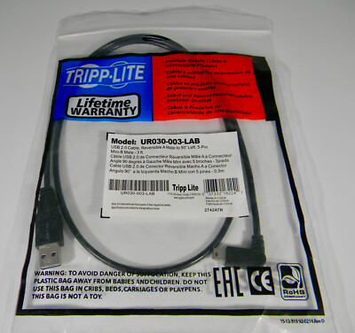 Tripp-Lite Reversible USB 2.0 Cable A Male to 90° Left 5 Pin Mini-B Male 3 ft