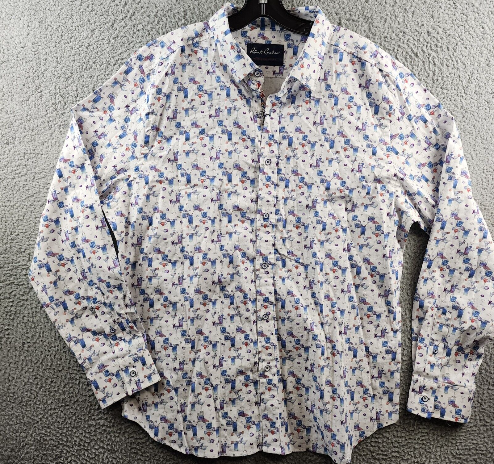 Robert Graham Blue Hawaiian Linen Blend Button Up Shirt Men's 2XL Multi Printed - Picture 2 of 15