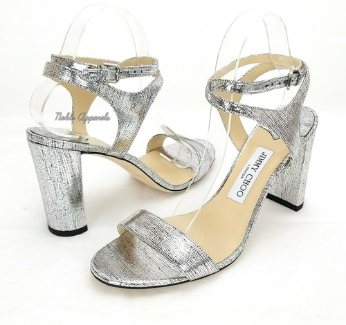 Pre-owned Jimmy Choo Women's Marine Leather High-heel Sandals Us 10 Eu 40 $650 Silver