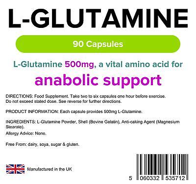 L-Glutamine 500mg - 90 Capsules - [Lindens 5712]