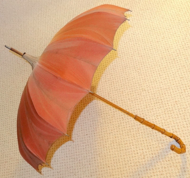 ANTIQUE VINTAGE VICTORIAN STYLE UMBRELLA PARASOL AUTHENTIC BAMBOO HANDLE