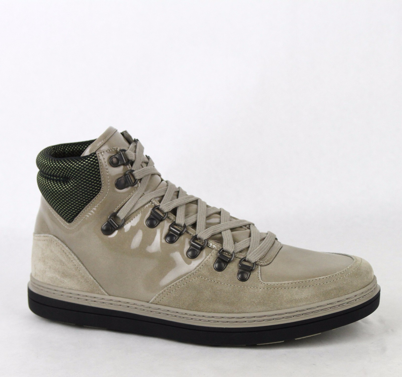 Pre-owned Gucci Men's Tan Patent Leather Suede Hi-top Sneakers 8.5g/us 9 368496 1563 In Brown