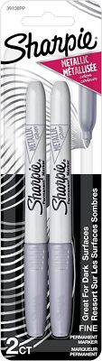Sharpie Metallic Permanent Markers, Fine 2 Count (Pack of 1), 2 Silver 