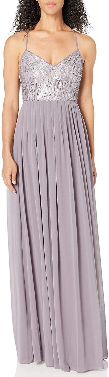 Donna Morgan 241403 Womens Coco Beaded Chiffon Gown Dress Grey Ridge Size 10