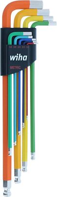 Wiha Color Coded Ball End Hex L Key Set 10 Piece with Holder Durable and Grippy
