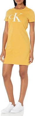 

Женское повседневное платье-футболка миди с логотипом Calvin Klein, цвет охры,, Ochre