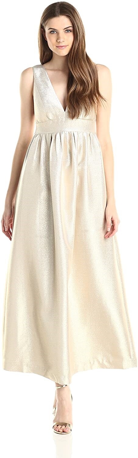 Jill Jill Stuart 243254 Womens Sleeveless Deep V Lurex Satin Dress Gold Size 14