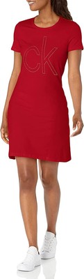 

Платье-футболка миди с логотипом Calvin Klein, красное, большое, Красный