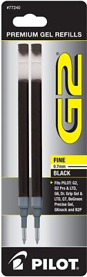 Pilot G2, 2/Pack Gel Ink Refill for Rolling Ball Pens, Fine Point,0.7mm Black