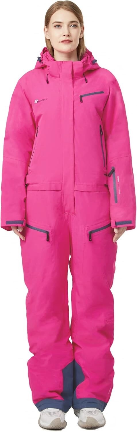 HMANOOUF Pink One Pieces Ski Suit Winter Waterproof Hooded