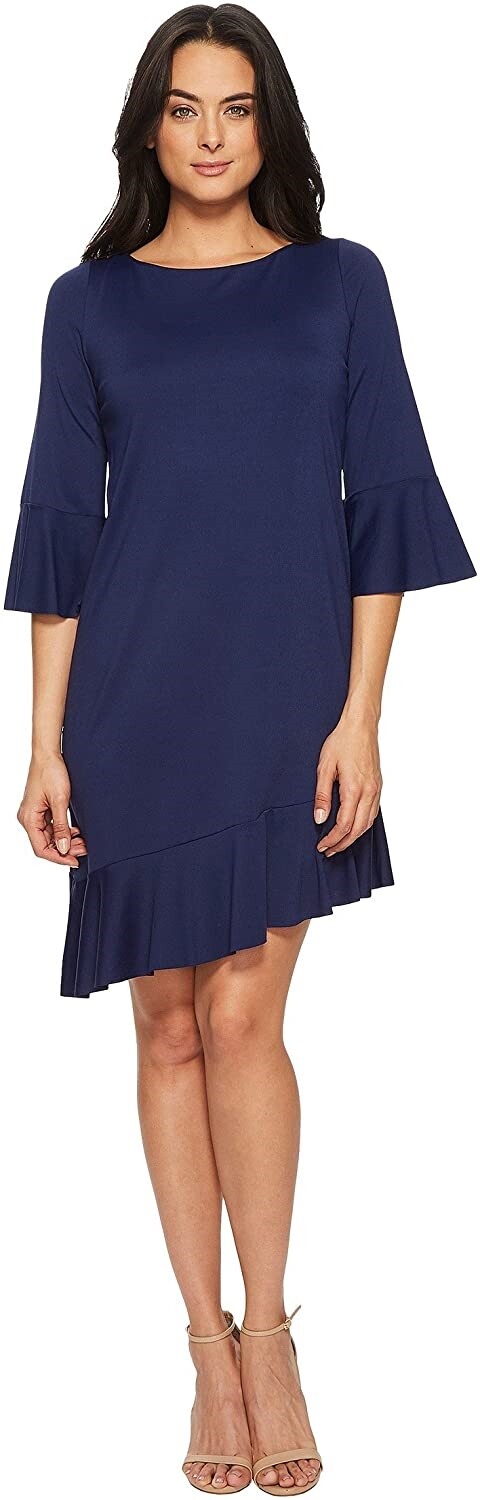 Susana Monaco 252596 Women's Cecelie Ruffle Edge Deep Sea Dress Size M