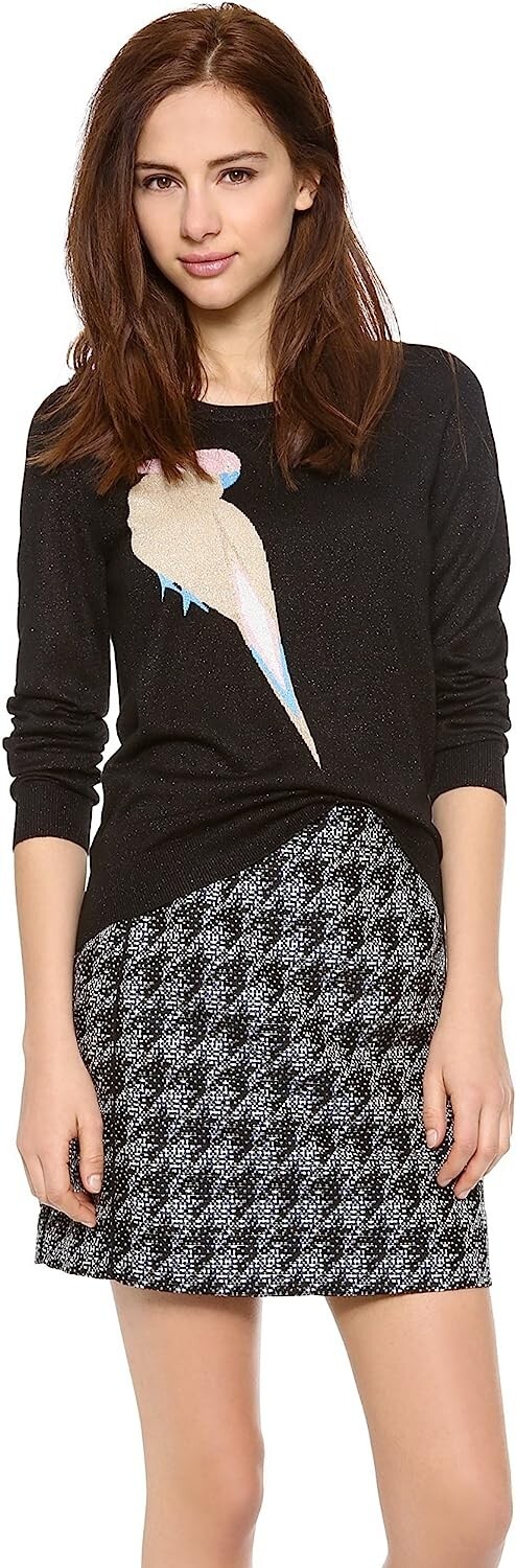 MARC by MARC JACOBS Черный блестящий свитер с эффектом металлик Bird Betty Birdie Parrot Sweater L