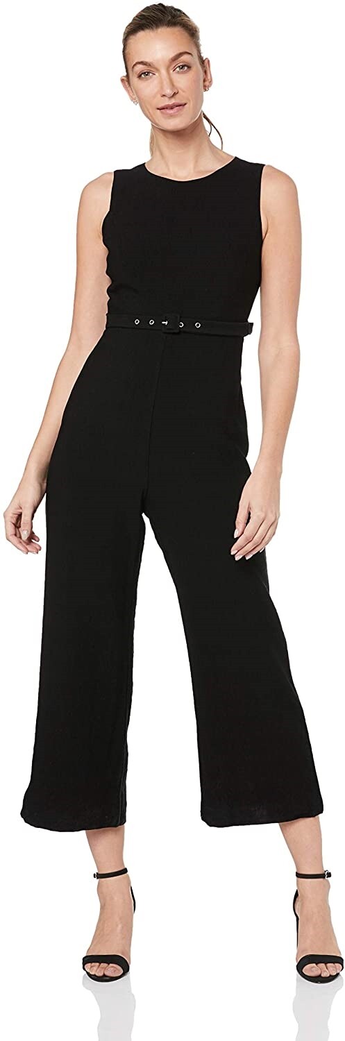 Bardot 188775 Womens Belted Wide Leg Crop Jumpsuit Black Size 12/X-Large