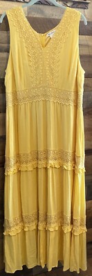Indigo Thread Yellow Maxi Embroidered Size 1x Boho