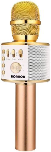 BONAOK Wireless Bluetooth Karaoke Microphone 3in1 Portable Handheld Speaker Gold