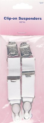 Hemline Clip-on Suspenders White (1pair) - Adjustable Belt Straps