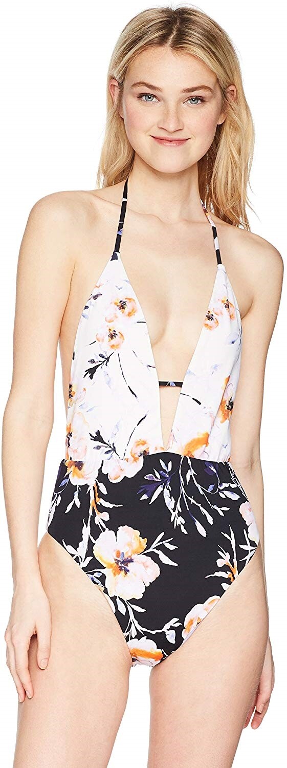 Bikini Lab Womens 175225 High Leg Halter One Piece Swimsuit Multi Color Size Med