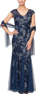Evenings Women's Long Fit and Flare Dress Godet Detail Charmeuse Floor length