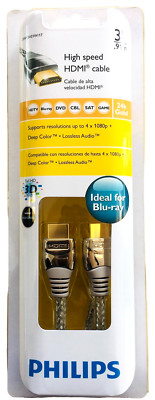 HDMI Philips Cable 3 Ft High Speed Shielded Gold Plated 4K Ultra 3D HDTV Blu-ray