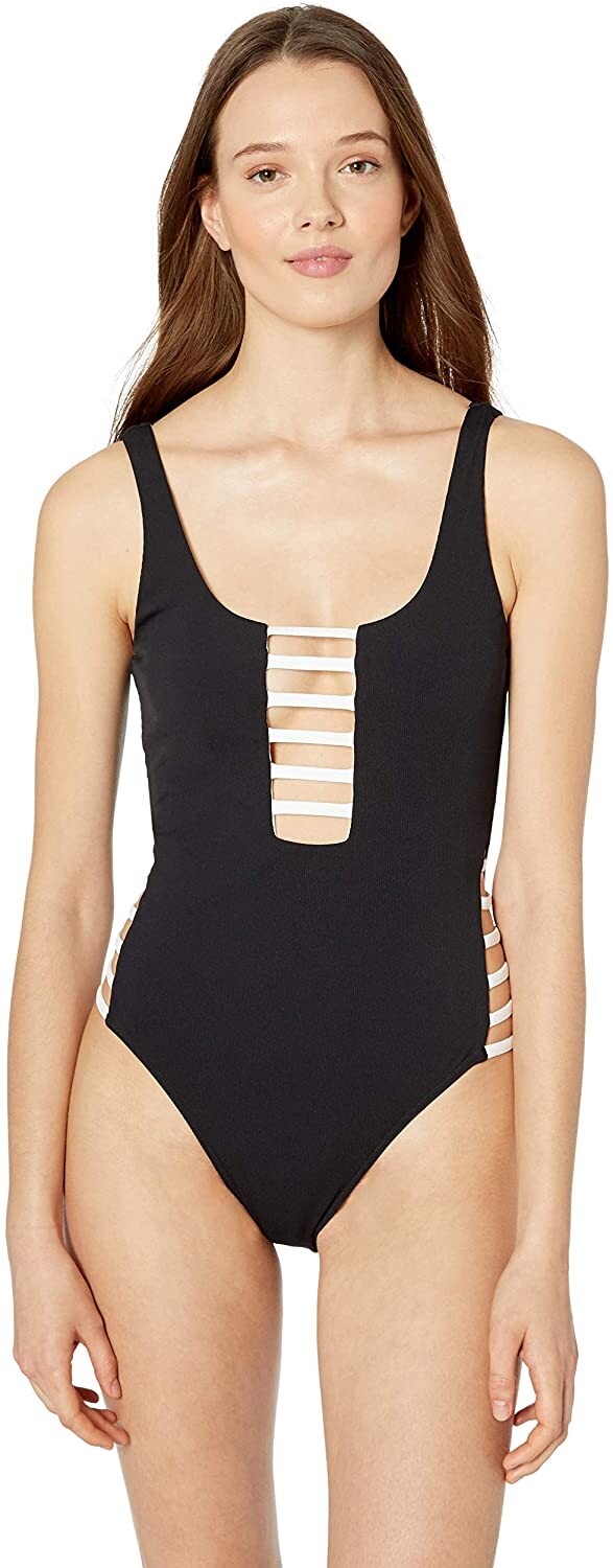 Volcom Womens 185324 Simply Rib Black One Piece Swimsuit Size XL